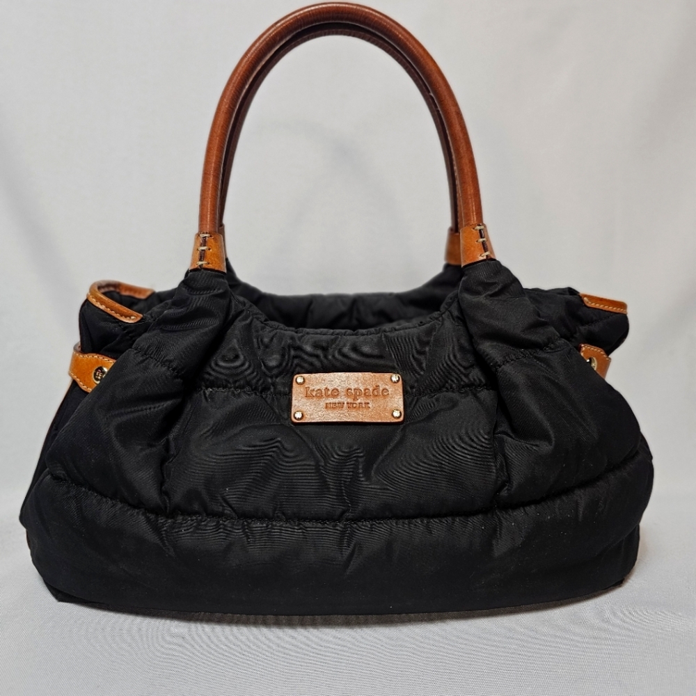 Kate Spade Black Quilted Puffer Tote with Leather Trim